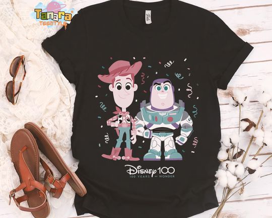 Discover Retro 90s Disney Toy Story Woody Buzz T-Shirt, Celebrate 100 Years Of Wonder, Disney Pixar Collection, Birthday Gift for Adults Kids