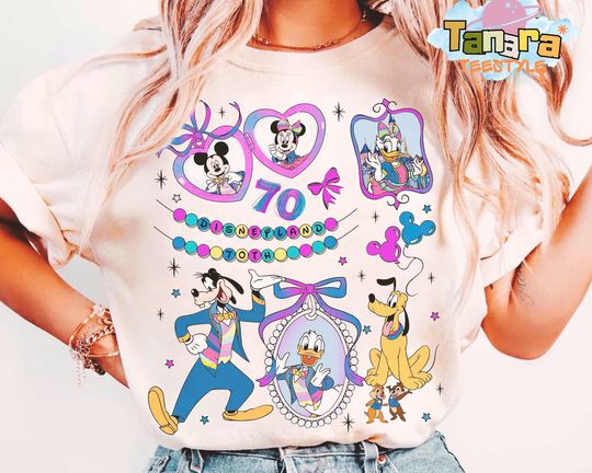 Discover Coquette Bows Disneyland 70th Anniversary T-Shirt, Mickey & Friends Platinum Celebration, Happiest Place on Earth Family Trip