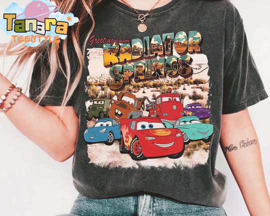 Discover Retro 90s Radiator Springs Cars T-Shirt, Crop Top, Disney Pixar Lightning McQueen Tow Mater, Take The Open Road, Disneyland Family Vacation