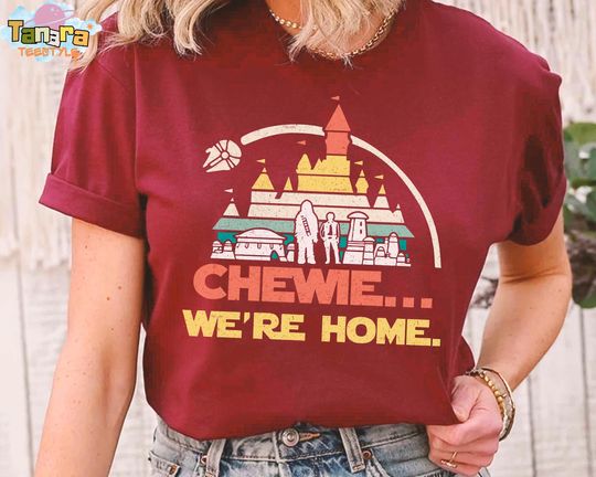 Discover Retro Pastel Color Chewie We're Home T-Shirt, Crop Top, Star Wars Day 2025, Galaxy's Edge Disney World, Hollywood Studios Family Trip Gift