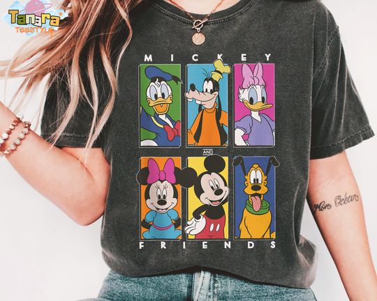 Discover Retro 90s Disney Mickey and Friends Tee, Crop Top, Magic Kingdom Family Holiday Gift, Minnie Donald Daisy Goofy Pluto Matching Shirt