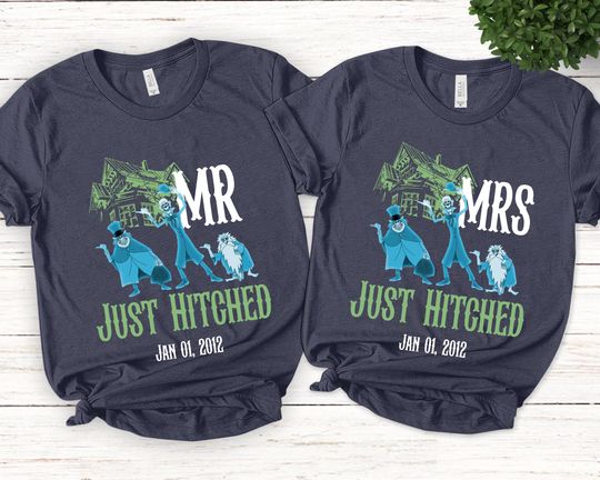 Discover Custom The Haunted Mansion Couple Shirt, Mr Mrs Foolish Mortal T-shirt Just Hitched Ghosts Tee, Disney Family Halloween Vacation SJZ113