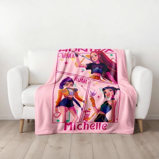 Discover Personalized Blanket With Huntrix Theme, K-pop Demon Huntrix Gift Blanket, Rumi Mira Zoey Blanket, Gift for Huntrix fans, Gift for Daughter