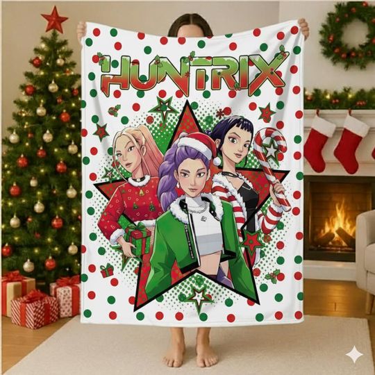 Discover Huntrix Christmas Blanket K-Pop Demon Hunters | Personalized Kpop Christmas Gift | Fleece Throw for K-Pop Fans