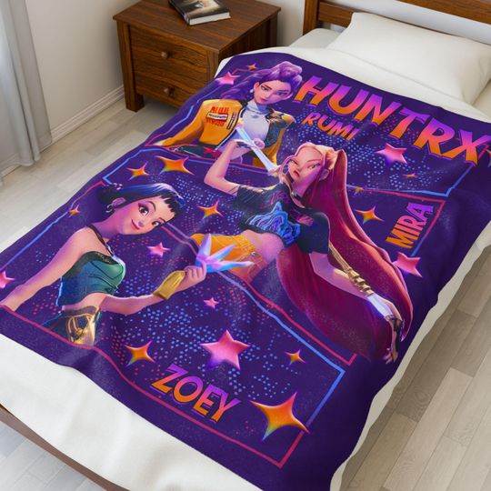 Discover Kpop Fun Plush Blanket | Cozy Throw for Kids, Gift for Birthdays, Playroom Decor, Game Night, HUNTRX Demon Hunters Kids Decor