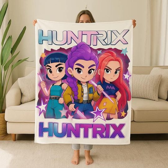 Discover K.pop Demon Hun.ters BLANKET, Hun.trix Girl Blanket, K.pop idol group, Mira, Rumi, Joey Blanket, Gift for Hu.ntrix Fan, Demon Hu.nter Merch