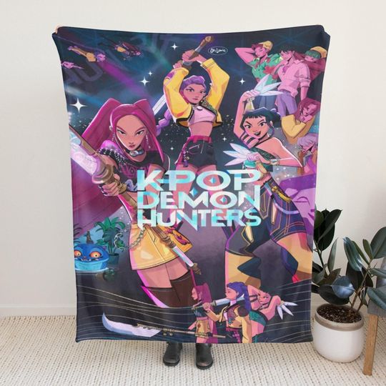 Discover Kpop Demon Hunter Blanket, Anime Girls Throw Blanket, Custom Soft Warm Gift for Huntrix Fans, Huntrix Blanket Throw, Saja Boys Blanket gifts