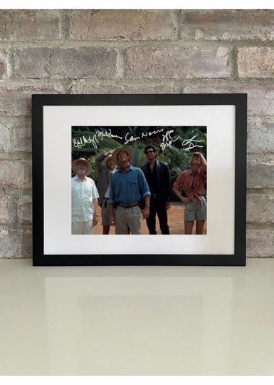 Jurassic Park Cast Poster Photo Print with Reprint Autograph  Richard Attenborough, Sam Neill, Jeff Goldblum, Laura Dern & Martin Ferrero