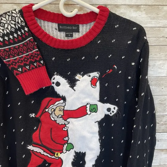 Discover Blizzard Bay Mens S Sweater Christmas Santa & Polar Bear Fighting 100% Cotton