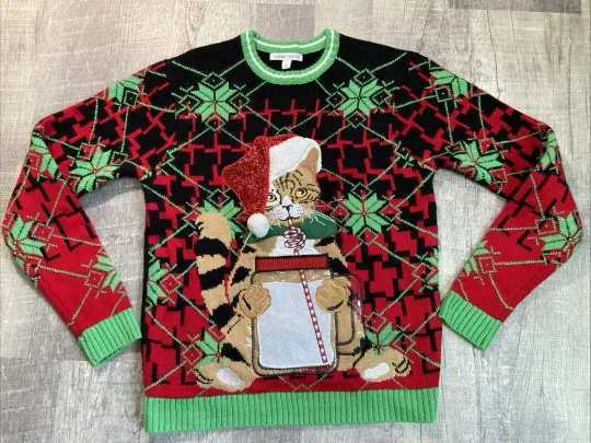 Discover Celebrate Together Cat Christmas Sweater Drink Pouch Ugly Christmas Sweater M