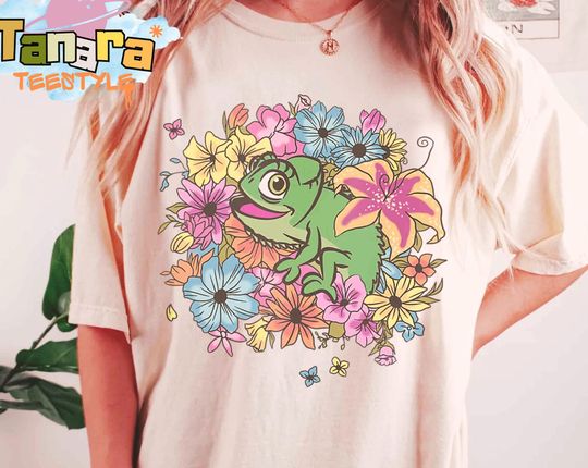 Discover Retro 90s Disney Tangled Rapunzel Princess T-Shirt, Floral Pascal Shirt, Magic Kingdom Disneyland Vacation, Family Holiday Gift