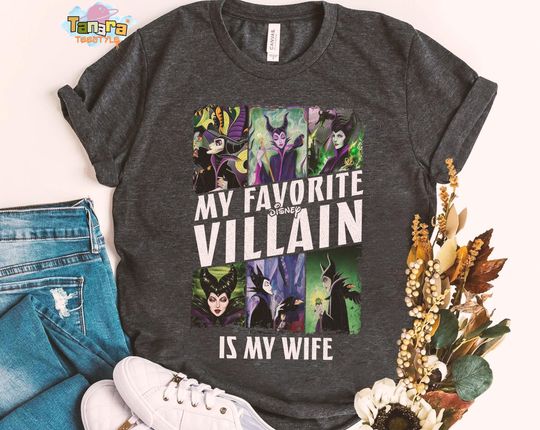 Discover Retro 90s Disney Sleeping Beauty Maleficent My Favorite Villain Is My Wife T-Shirt, Perfect Disney Gift, Family Birthday Shirt