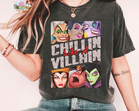 Discover Retro 90s Disney Chillin Like A Villain T-Shirt, Maleficent Evil Queen Cruella Ursula Shirt, Vintage Disney Villains, Family Gift