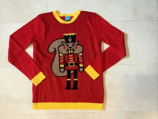 Chipmunk Nutcracker Red Ugly Christmas Sweater Women’s Small Norther Pole