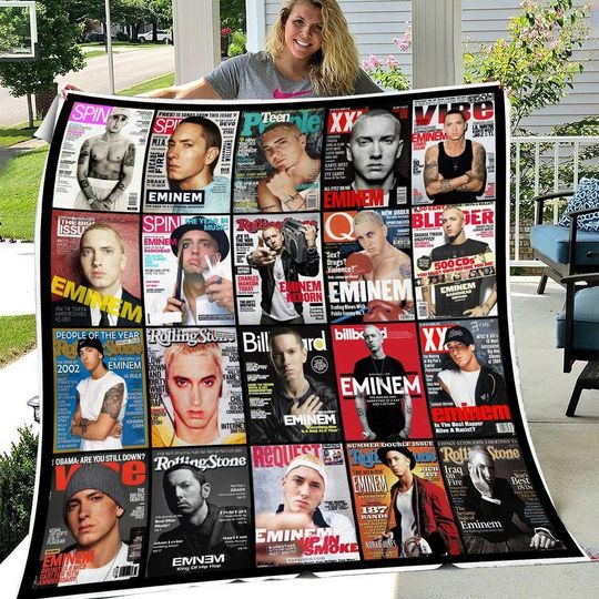 Personalized Eminem Magazine Quilt Blanket, Eminem Rapper Quilt Blanket, Bedding Blanket, Bedding Decor, Home Decor Gift.