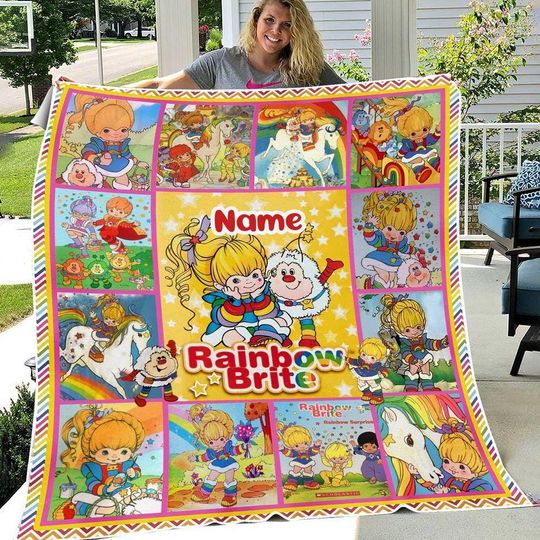 Personalized Rainbow Brite Quilt Blanket, Rainbow Brite Cozy Quilt Blanket, Cartoon Bedding Blanket, Bedding Decor, Home Decor Gift.