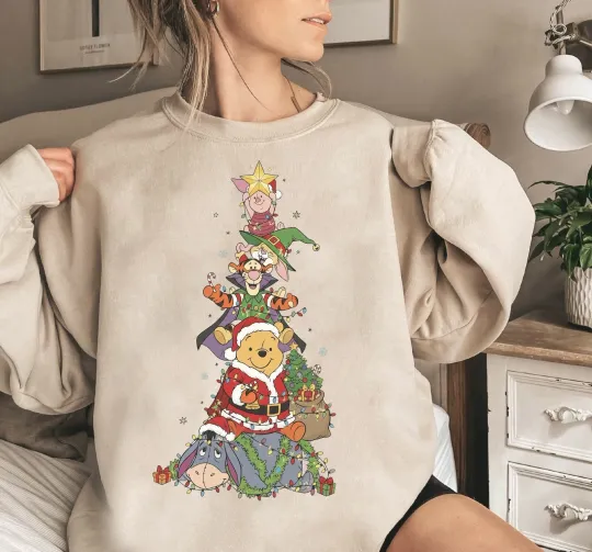 Discover Disney Winnie the Pooh christmas tree, Pooh Christmas Lights Sweatshirt
