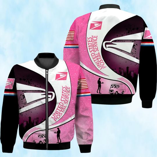 Personalized Name Pink Postal Worker Bomber Jacket, United SPS Bomber Jacket, Postal Service Bomber Jacket, Gift For Men And Women.