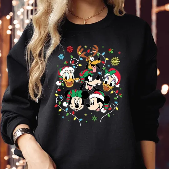 Discover SWEATSHIRT (5077) Mickey Christmas Friends Tops Holiday Season Xmas Light Jumper