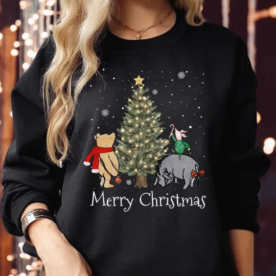 Merry Christmas Bear Wonderland Pooh Mouse Family Xmas Sweatshirt