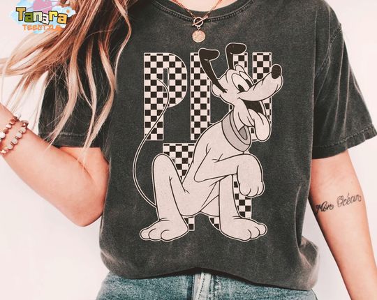 Discover Retro 90s Pluto Disney T-Shirt, Crop Top, Checkered Pattern Design, Mickey And Friends Collection, Magic Kingdom Vacation Gift