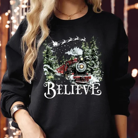 Discover Polar Express Sweatshirt Believe Christmas Train Santa Family Xmas Jumper S-5098