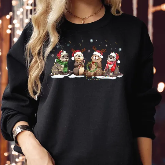 Discover SWEATSHIRT (5318) Merry Christmas Otters Tops Farm Animal Sea Lover Xmas Jumper