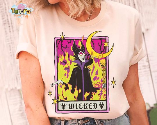 Discover Retro 90s Maleficent Tarot Card Tee, Crop Top, Vintage Disney Villains Design, Sleeping Beauty Characters, Disneyland Trip Souvenir
