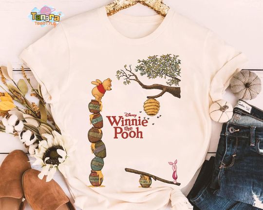 Discover Retro 90s Winnie The Pooh and Piglet Honey Pot Stack Tee, Crop Top, Disney Vintage Poster Design, Family Birthday Gift, Adult and Kid Shirt