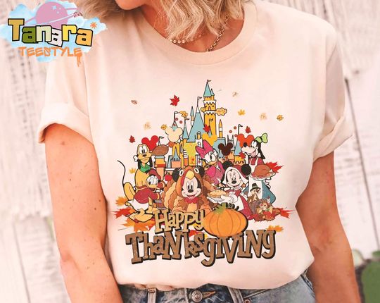 Discover Retro 90s Mickey and Friends Happy Thanksgiving Shirt, Crop Top, Disney Fall Vibes Family Matching, Disneyland Autumn Trip Gift, Vintage