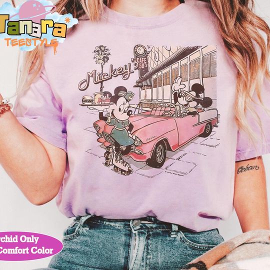 Discover Disney Mickey And Minnie Vintage Cafe Shirt, Retro 50s Mickey Mouse Design, WDW Classic Tee, Perfect for Disney Fans,Mickey And Friends Gift