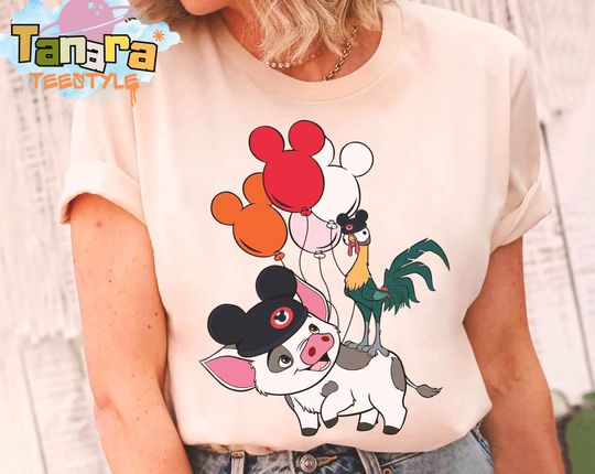 Discover Retro 90s Disney Moana Hei Hei and Pua T-Shirt, Crop Top, Mickey Ears Design, WDW Magic Kingdom Family Vacation 2025 Trip, Matching Tee