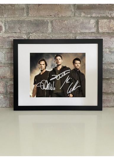 Discover Supernatural Poster Photo  Sam, Dean & Castiel (Jared Padalecki, Jensen Ackles, Misha Collins) Autograph Reprint, Framed or Unframed