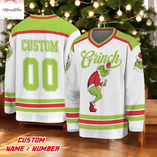 Personalized funny character Christmas Hockey Jersey, Custom Name Number Holiday Outfit,Funny Family Matching Xmas Jersey,Disney funny character Hockey Jersey