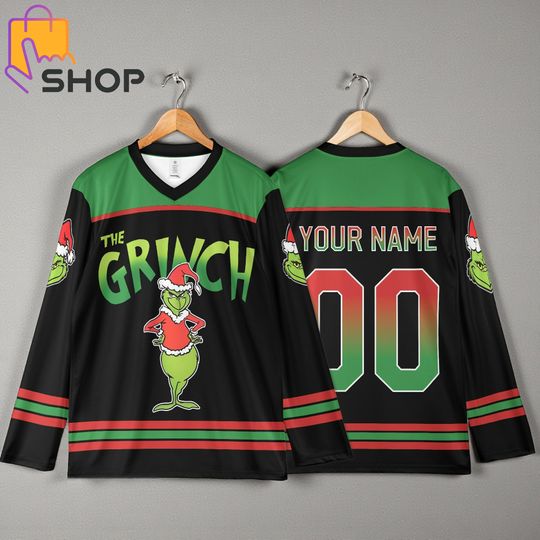 Discover Custom Hockey Jersey Christmas Shirt, Personalized Family Holiday Team Shirt, Funny funny character Inspired Xmas Gift for Kids and Adults