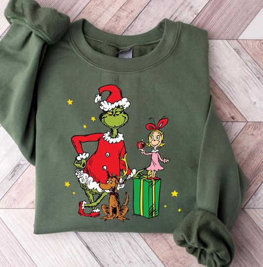 funny character Christmas Sweatshirt, Grin Sweatshirt, Grin Christmas, Whimsical Tree Sweatshirt, funny character Gift
