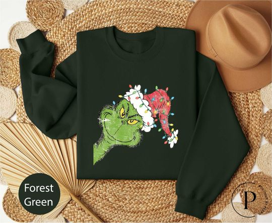 Discover funny character Christmas Lights Sweatshirt, Holiday funny character Shirt, Grin Shirt, funny character Santa Hat Xmas Shirt, Merry Christmas 2025 Sweatshirt