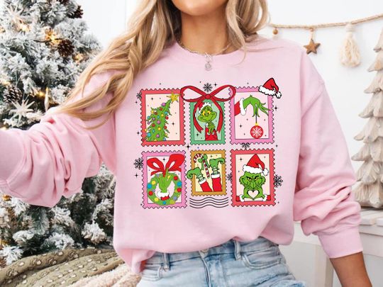 Discover funny character Christmas Sweatshirt: Pink Funny Holiday Shirt, Xmas Tee, Cozy Winter Outfit