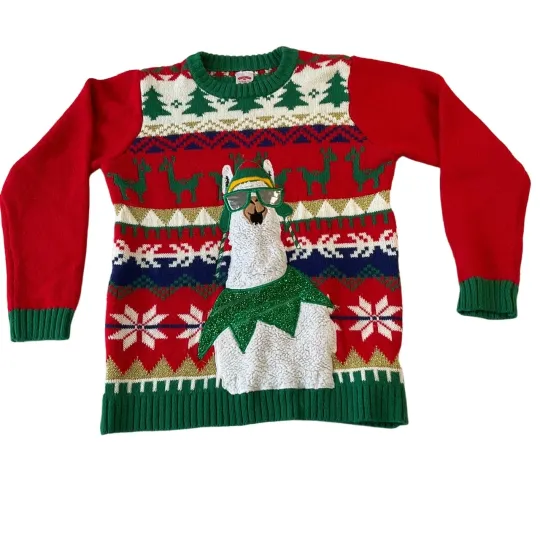 Discover Holiday Time Ugly Llama Christmas Sweater Red Green Unisex Size Large