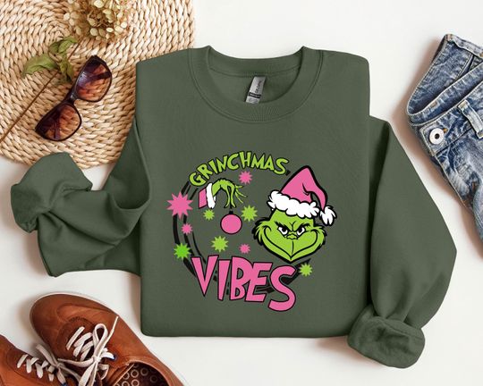 Discover Grin Vibes Christmas Sweatshirt: Santa funny character Holiday Sweater