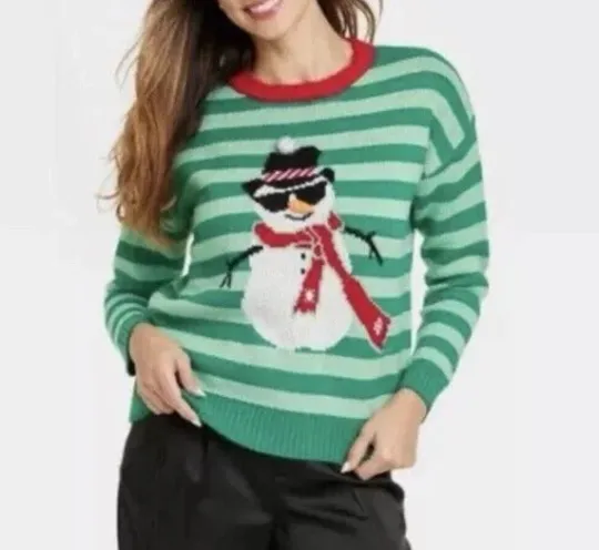 Discover NWT 33 DEGREES GREEN STRIPE 3D SNOWMAN UGLY CHRISTMAS SWEATER UNISEX SIZE SMALL