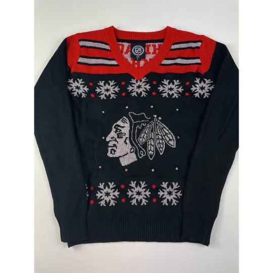Chicago Blackhawks Ugly LIGHT UP Sweater Women's Small Christmas Holiday Twinkle