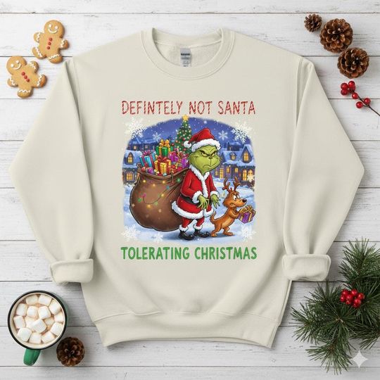 Discover funny character Santa Sweatshirt: Tolerating Christmas, Funny Holiday Jumper