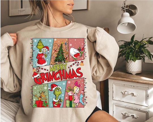 Merry Grin Sweatshirt, Family Christmas Shirt, Funny Whoville Holiday Crewneck, Cozy Xmas Gift, funny character