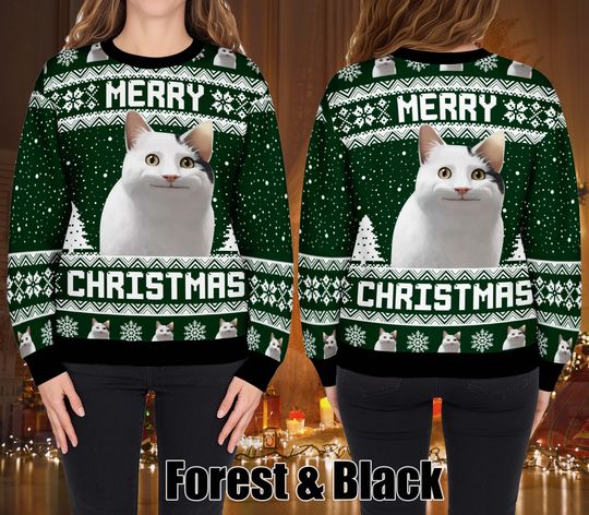 Discover Cat Meme Ugly Christmas Sweater, Funny Holiday Sweater With Festive Cat, Ugly Christmas Sweater, Xmas Sweater, Gift For Men Women