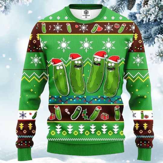 Discover Funny Pickle Christmas Sweater Green Holiday Pullover Festive Food Pattern Knit Ugly Xmas Party Gift for Him Her