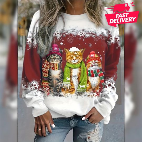 Discover Funny Cat Costume Sweatshirt, Christmas Ugly Shirt, Cat Christmas Ugly Shirt, Family Matching Outfit, Friends Party, Hoodie Christmas Gifts