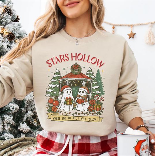 Discover Stars Hallow Where You Ho-Ho, I Will Follow Christmas Sweatshirt and Hoodie, Stars Hallow Ghost Retro Tree Sweatshirt