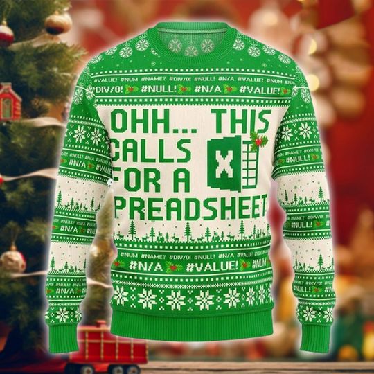 Spreadsheet Ugly Sweater, Funny Office Xmas Knit, Green Holiday Pullover, Nerdy Accountant Jumper, Excel Humor Shirt