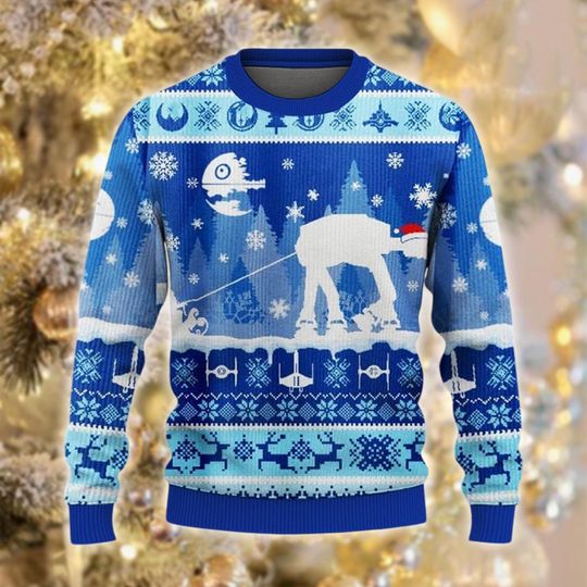 Discover AT AT Takedown Ugly Christmas Sweater, Hoth Battle Jumper, Xmas Gift, Space Sci Fi Holiday Sweatshirt